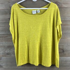 Rachel Zoe Womens Shirt Cap Sleeve Round Neck Linen Mustard Yellow Size XL